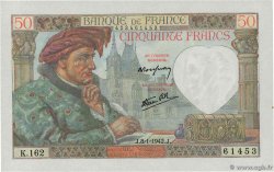 50 Francs JACQUES CŒUR FRANKREICH  1942 F.19.18 fST+