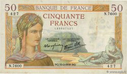 50 Francs CÉRÈS modifié FRANKREICH  1938 F.18.08