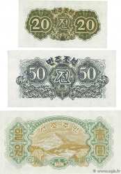 20 et 50 Chon et 1 Won Lot NORTH KOREA  1947 P.06b, P.07b et P.08b UNC-