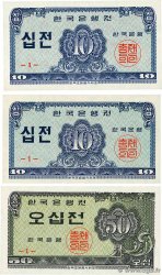 10 et 50 Jeon  Lot COREA DEL SUR  1962 P.28a et P.29a