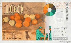 100 Francs CÉZANNE Petit numéro FRANCE  1997 F.74.01A UNC