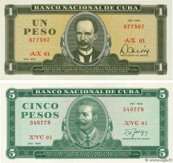 1 et 5 Pesos Remplacement KUBA  1978 P.102br et P.103dr