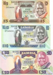 5, 10 et 50 Kwacha Lot ZAMBIE  1980 P.25d, P.26e et P.P.28a NEUF