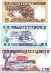 5, 10 et 50 Kwacha Lot ZAMBIE  1980 P.25d, P.26e et P.P.28a NEUF