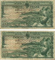 20 Francs Lot BELGIAN CONGO  1957 P.31 VG