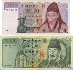 1000 et 10000 Won Lot CORÉE DU SUD  1983 P.47 et P.50 TB à TTB