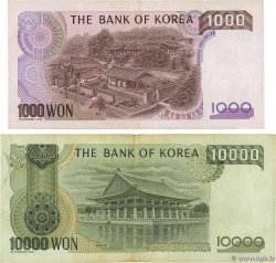 1000 et 10000 Won Lot CORÉE DU SUD  1983 P.47 et P.50 TB à TTB