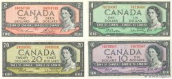 1, 2, 10 et 20 Dollars Lot CANADA  1954 P.074b, P.076d, P.079b et P.080b VF