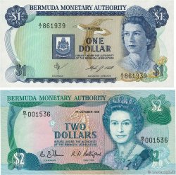 1 et 2 Dollars Lot BERMUDA  1988 P.28b et P.34a UNC