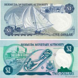 1 et 2 Dollars Lot BERMUDA  1988 P.28b et P.34a UNC