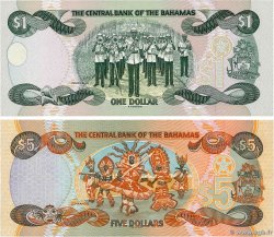 1 et 5 Dollars Lot BAHAMAS  2001 P.57a et P.63b UNC