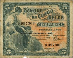 5 Francs CONGO BELGE  1943 P.13Aa B+