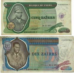 5 et 10 Zaïres Lot ZAIRE  1977 P.R3c et P.R4a F