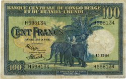 100 Francs BELGIAN CONGO  1954 P.25b F