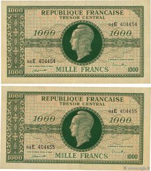 1000 Francs MARIANNE THOMAS DE LA RUE Consécutifs FRANCIA  1945 VF.13.02 BB