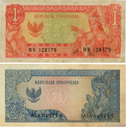 1 et 2,5 Rupiah Lot INDONÉSIE  1964 P.080b et P.081a TB à TTB