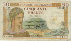 50 Francs CÉRÈS modifié FRANCE  1940 F.18.37 TB