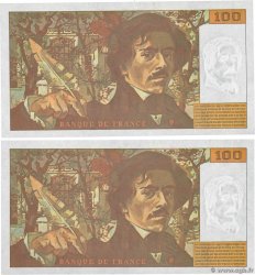 100 Francs DELACROIX 442-1 & 442-2 Consécutifs FRANCIA  1995 F.69ter.02a EBC+