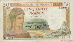 50 Francs CÉRÈS modifié FRANKREICH  1939 F.18.30