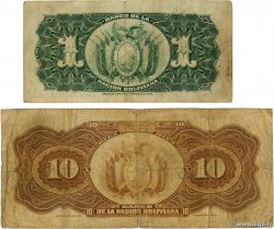 1 et 10 Bolivianos Lot BOLIVIE  1929 P.112 et P.114 B à TB