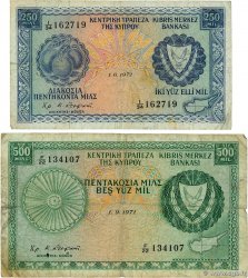 250 et 500 Mils Lot CYPRUS  1971 P.41b et P.42a VG