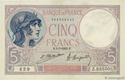 5 Francs FEMME CASQUÉE FRANCIA  1925 F.03.09 EBC