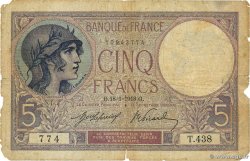 5 Francs FEMME CASQUÉE FRANCE  1918 F.03.02 G