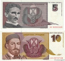 5 et 10 Novih Dinara Lot YOUGOSLAVIE  1994 P.148 et P.149 NEUF