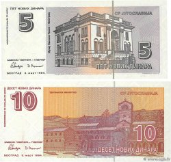 5 et 10 Novih Dinara Lot YOUGOSLAVIE  1994 P.148 et P.149 NEUF