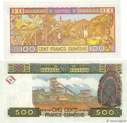 100 et 500 Francs Guinéens Lot GUINÉE  1998 P.35 et P.36 NEUF
