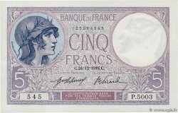 5 Francs FEMME CASQUÉE FRANCE  1918 F.03.02