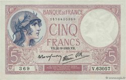 5 Francs FEMME CASQUÉE modifié FRANKREICH  1939 F.04.09 VZ