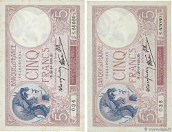 5 Francs FEMME CASQUÉE modifié Consécutifs FRANKREICH  1939 F.04.13 VZ