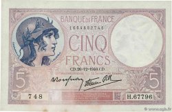 5 Francs FEMME CASQUÉE modifié FRANKREICH  1940 F.04.18 fVZ