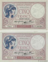 5 Francs FEMME CASQUÉE modifié Lot FRANCE  1939 F.04.13 SUP