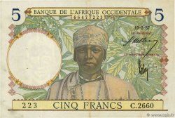 5 Francs FRENCH WEST AFRICA  1937 P.21 MBC+