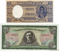 5 Pesos - 1/2 Condor et 50 Escudos Lot CHILI  1964 P.119 et P.140b