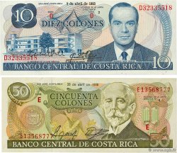 10 et 50 Colones Lot COSTA RICA  1983 P.237b et P.253 UNC-