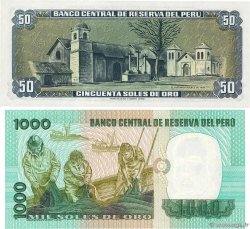 50 et 1000 Soles de Oro Lot PERU  1977 P.113 et P.118 FDC