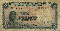 10 Francs BELGIAN CONGO  1955 P.30a VG