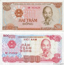 200 et 500 Dong Lot VIETNAM  1987 P.100c et P.101a FDC