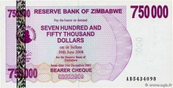 750000 Dollars ZIMBABWE  2007 P.52 FDC