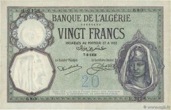 20 Francs ALGERIA  1926 P.078b