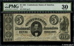 5 Dollars Annulé ESTADOS CONFEDERADOS DE AMÉRICA Richmond 1861 P.16b MBC