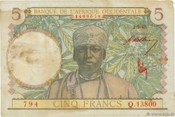 5 Francs FRENCH WEST AFRICA  1943 P.26 VF