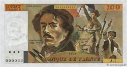 100 Francs DELACROIX Petit numéro FRANKREICH  1978 F.68.01A1 fST+