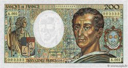 200 Francs MONTESQUIEU Petit numéro FRANKREICH  1981 F.70.01A1 ST