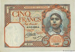 5 Francs ALGERIA  1933 P.077a XF+