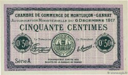 50 Centimes Non émis FRANCE régionalisme et divers Montluçon, Gannat 1917 JP.084.36var NEUF