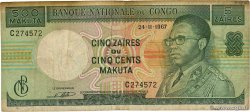 5 Zaïres - 500 Makuta CONGO, DEMOCRATIQUE REPUBLIC  1967 P.013a VG